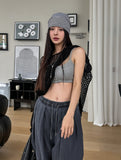 Nor Button Waffle Crop Top (+ With Cup)