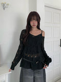 Linder Mesh See-Through Loose-Fit One-Shoulder Knit