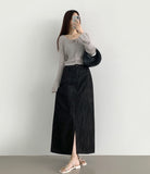 Cooling Summer Loose H-Line Back Banding Long Denim Skirt