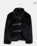 Eri Buckle High Neck Fur Short Jacket