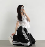 Banding Lace Track Wide Banding Pants