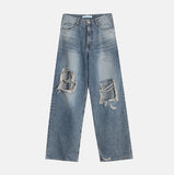 Road Damage Wide Denim Pants