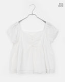 Luna Dot Shirring Puff Short Sleeve Blouse