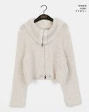 Ar Big Collar Fur Angora Two-Way Knit Zip-up