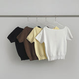 Feminine Cap Sleeves Unbalanced One-Off Short Sleeve Knit