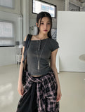 Needs ribbed button unbalanced shoulder t-shirt