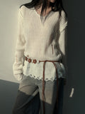 Damaged V-neck long-sleeve knit