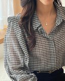 [MADE] Plaid chiffon jacquard check blouse