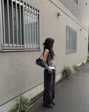 [A/M] Khama Black Denim Washing Wide Pants