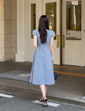 Seipi Double Button Puff Tweed Flare One Piece