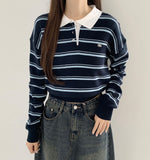 Color Matching Hem Banding Stripe Long Sleeve Knit