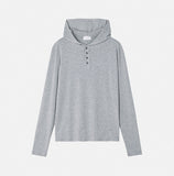 Mude Loose Fit Henley Neck Long Sleeve Hoodie
