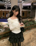 Taupe Velvet Tiered Mini Skirt