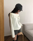 Bohan one-off-shoulder flower pendant wool long-sleeved knit