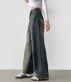 Side Pin Tuck Line Wide Fit Denim Pants