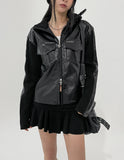 [LANARCH] Amber Leather Pocket Neck Zip-Up