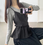 Layered Frill See-through Ribbon A-line Strap Sleeveless