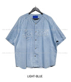 (UNISEX) Baseball No Collar Denim Shirt