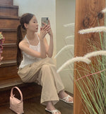 Frill Stripe Vacation Look Summer Wide Banding Pants