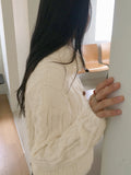 Robe Collar High-Neck Avant Cable Knit Long Sleeve Cardigan