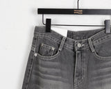 Watone Back Cut Washing Gray Long Wide Denim Pants