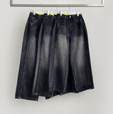 Washing Banding Heated Fabric Brushed Hem Snap Wide Fit Denim Pants XL~