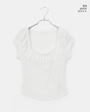 Cane Dot Frill Shirring Cap Short Sleeve T-Shirt