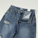 Distressed Ripped Jeans Straight Wide Denim