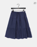 Kamming seersucker check tiered banding midi skirt