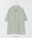 [unisex] Lebble Pocket Stripe Short Sleeve Over Shirt