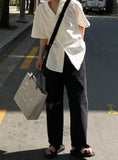 Linen s s open collar short sleeve shirt