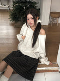 Daren Wool Pleated Check Midi Skirt