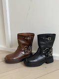 Fournette Western Chain Belt Leather Ankle Middle Boots