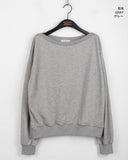 Ohne color matching stripe plain loose fit off-shoulder long sleeve sweatshirt