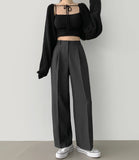 Clip Rayon Blend Span Pin Tuck Wide Slacks Pants