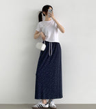 Flower Pattern Span Slit H-line Banding Long Skirt