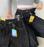 Raw Trendy Front Diagonal Cut Wide Fit Denim Pants