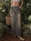 Work strap maxi denim skirt