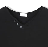 Veil Button V-neck Short Sleeve T-shirt