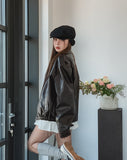 Pond cut washing two-way leather jacket