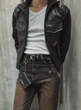 [LANARCH] Amber Leather Pocket Neck Zip-Up