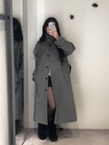 Naren High Neck Quilted Wool Belt Long Coat