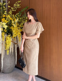 Even Square Neck Shirring Long One Piece
