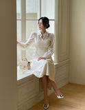 Ales color matching chiffon jacquard flared one piece