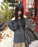 Smin wool mohair fold off-shoulder knit