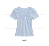 Jenne Shirred V-neck Slim Short Sleeve