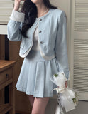 Retno Tweed Short Jacket Pleated Mini Skirt