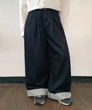 Tsumira Stripe Roll-Up Wide Denim Pants