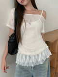 Mad Off-Shoulder Short Sleeve Mesh Lace Sleeveless Set