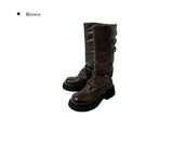 Hapa Leather Warmer Buckle Platform Sole Long Boots